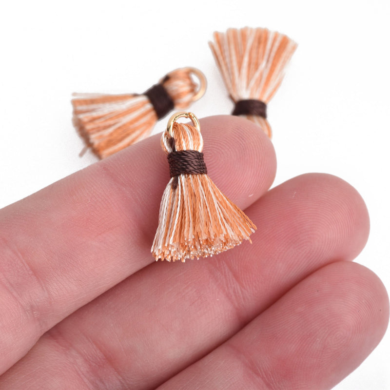 10 TAN and BROWN Nylon TASSEL Charms 22mm long (about 3/4"), chs4147