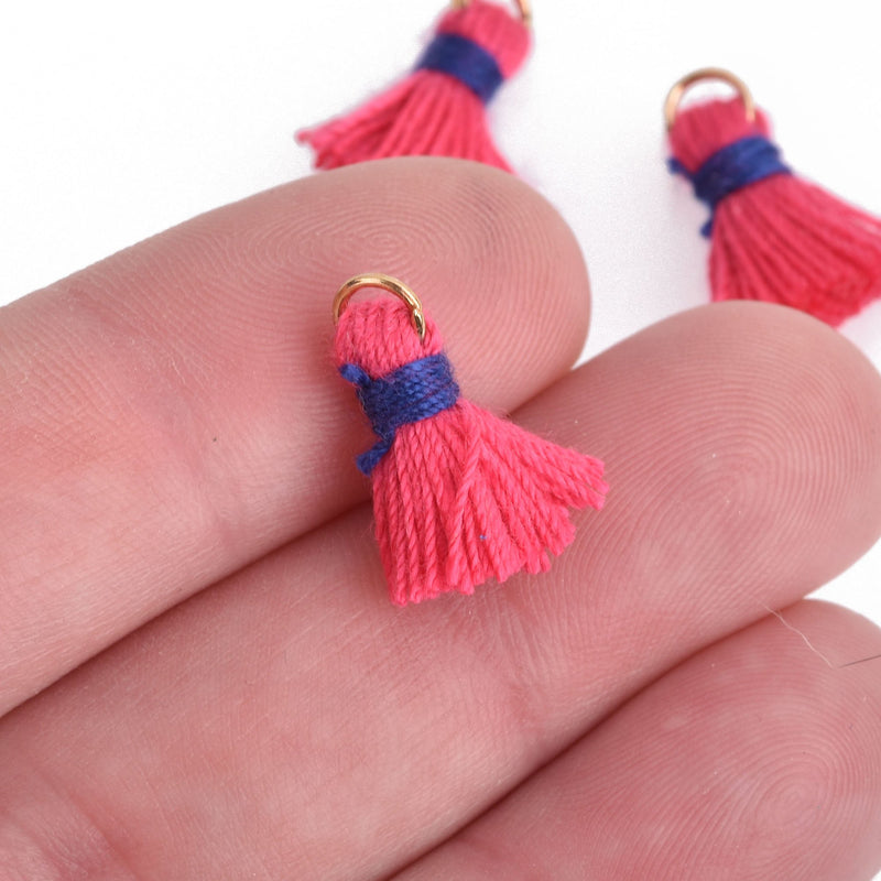 20 HOT PINK and Blue Cotton TASSEL Charms 18mm long (about 5/8"), chs4148