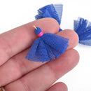 10 ROYAL BLUE and Pink Tulle TASSEL Charms 28mm long (about 1-1/8"), chs4156