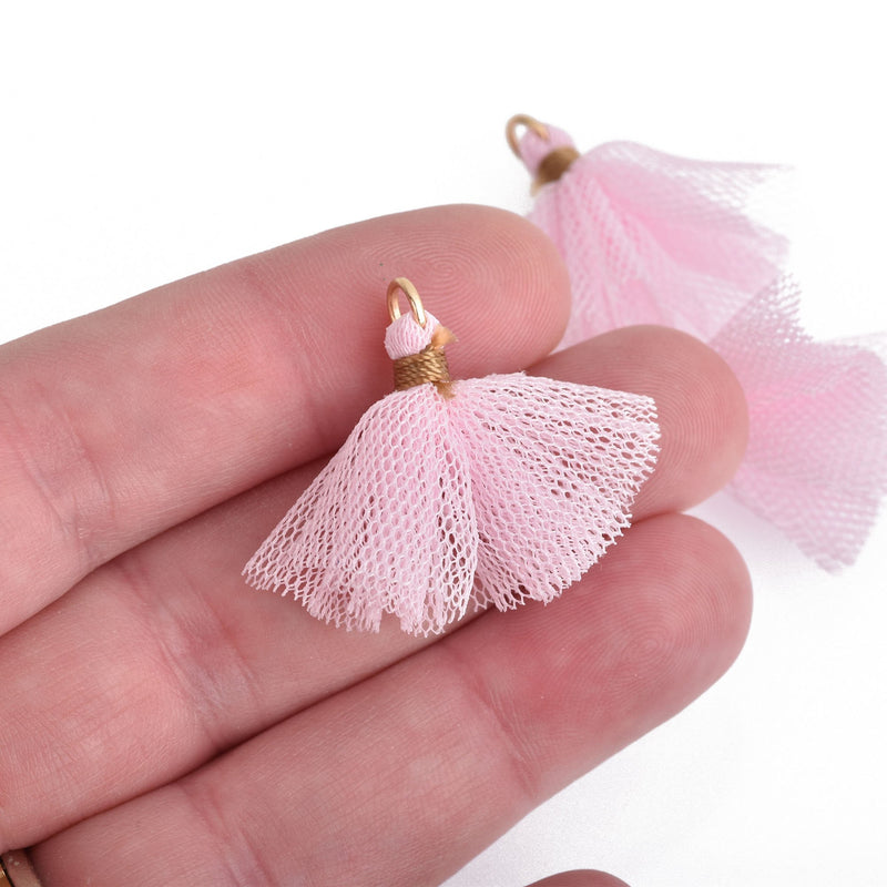 10 LIGHT PINK Tulle TASSEL Charms 28mm long (about 1-1/8"), chs4157