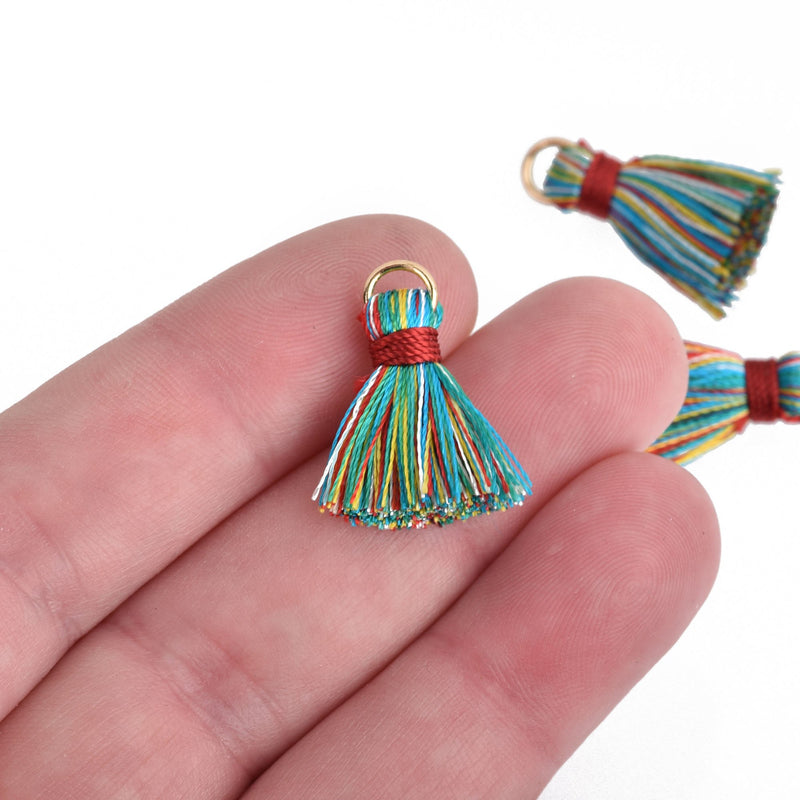 10 BRIGHT RAINBOW Nylon TASSEL Charms 22mm long (about 3/4"), chs4158