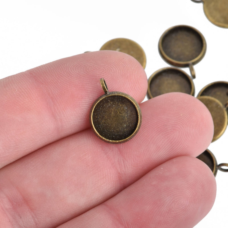30 Bronze Charm Bezels, Fits 10mm Round Cabochons, bronze bezel tray, chs4160