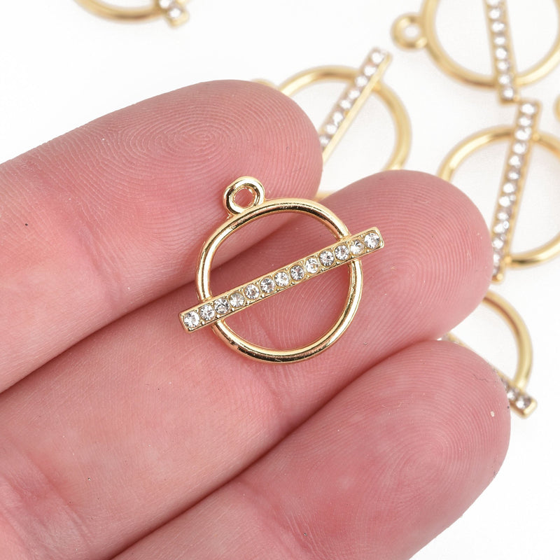 5 LIGHT GOLD Metal Charms circle ring with rhinestone bar 20mm x 18mm chs4161