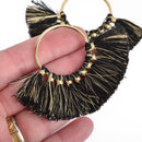 2 Large Tassel Charms Gold CIRCLE RING  with Gold and Black Fringe Tassels 80x57mm  chs4165