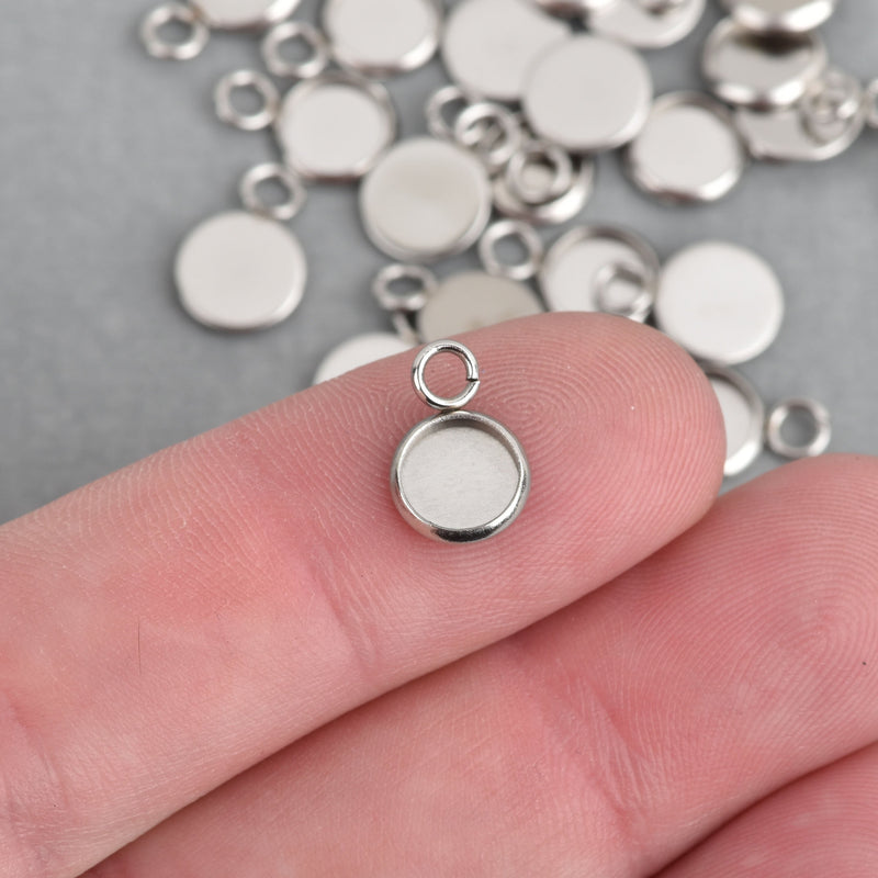 10 Stainless Steel Round Circle CABOCHON SETTING Bezel Frame Charms, Silver (fits 6mm cabs) chs4166
