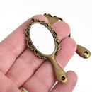Large Bronze Mirror Charm Pendant with fancy framing 2.5" long chs4169