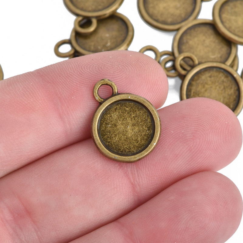 10 Bronze Charm Bezel Fits 11mm Round Cabochons bronze bezel tray double sided chs4170