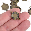 5 Bronze Connector Charms with Floral Design and Bezel Tray fits 10mm cabochon chs4171