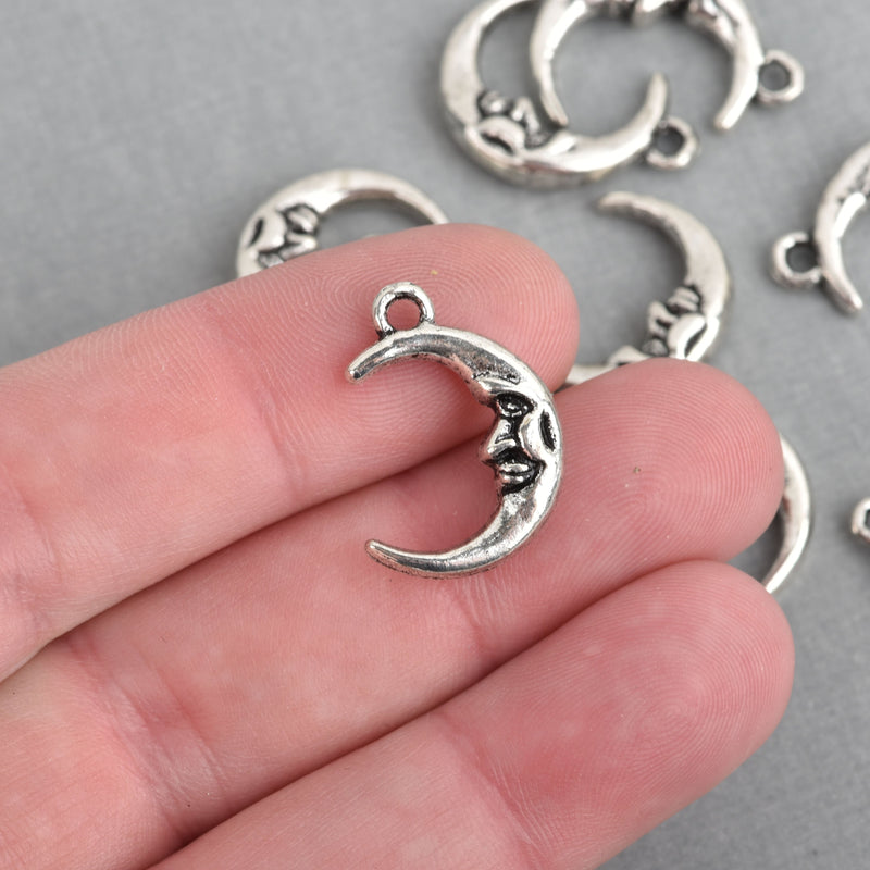 10 Silver Moon Charms Man in the Moon CRESCENT MOON Charms, 22x15mm chs4172