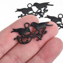 5 Black Birds on Flourish Branch Charm Pendant 39x19mm chs4175