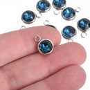 5 TEAL BLUE Drop Charms 10mm Stainless Steel and Rhinestone Crystal Dot Charms chs4177