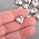 10 Stainless Steel Glass Faceted Heart Pendant Charms 14x13mm chs4182
