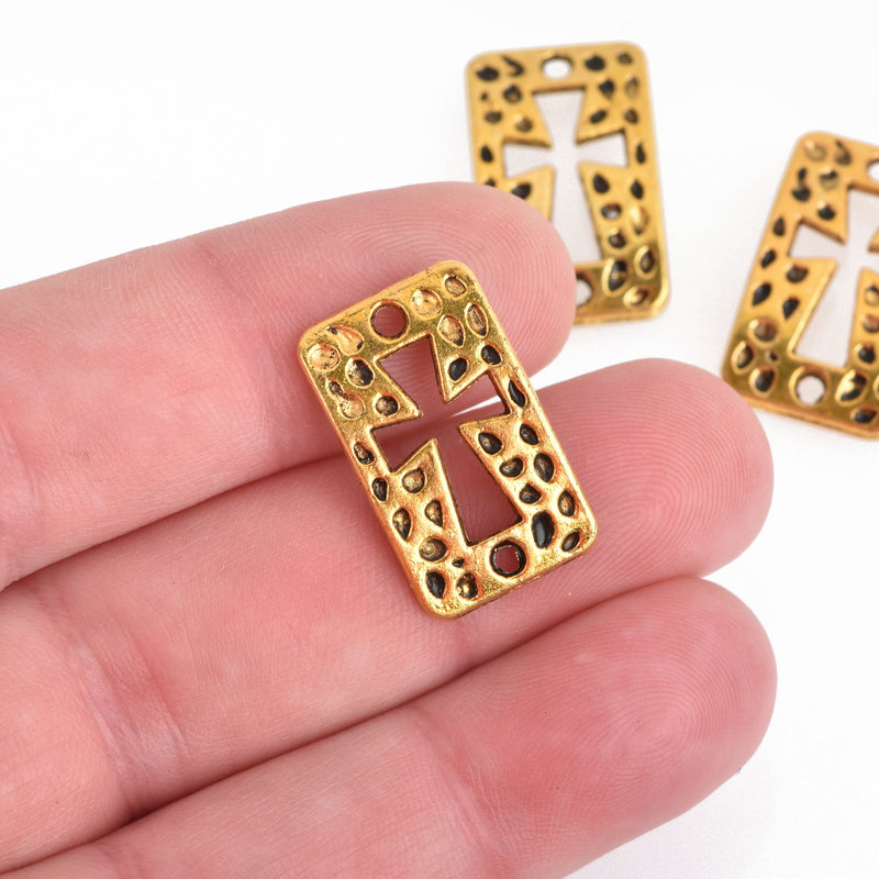 10 Curved Gold Distressed Open Cross Charms Connector Links 23x14mm chs4185