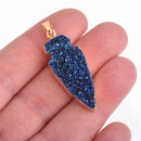 Large BLUE DRUZY ARROWHEAD Pendant Arrow Quartz Geode Gemstone Gold bail chs4189
