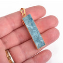 FROSTED BLUE DRUZY Bar Pendant Gold Bail, Natural Druzy Agate Quartz Gemstones 40mm chs4723