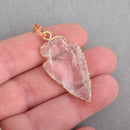 1 Quartz Gemstone ARROWHEAD Pendant, Hammered Gold Plated Bezel, 1.5" to 2.5" long, chs4191
