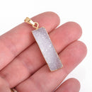 STARLIGHT WHITE DRUZY Bar Pendant Gold Bail, Natural Druzy Agate Quartz Gemstones 40mm chs4192