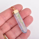BLUE PURPLE Iridescent QUARTZ Stick Pendant with Gold Bail 50mm 2" Chs4196