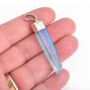 LIGHT BLUE QUARTZ Stick Charm with Silver Bail 47mm 1-7/8" chs4197
