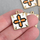 5 Gold Enamel Square Cross Charms YELLOW Multi Color 24mm chs4202