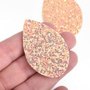 10 APRICOT PEACH Faux Leather Teardrops with GLITTER Charm Pendant Vegan Leather, 2-1/4" long, chs4204