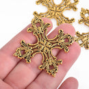 4 GOLD Maltese Cross Charms Filigree Metal 55mm chs4208