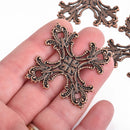 4 COPPER Maltese Cross Charms Filigree Metal 55mm chs4209