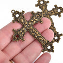 2 Large Bronze Cross Pendants Ornate Floral and Flourish Detail 75x55mm chs4210