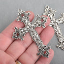 2 Large Silver Cross Pendants Ornate Floral and Flourish Detail 75x55mm chs4211