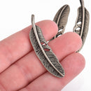 4 Large GUNMETAL FEATHER pendant charm with hidden bail 53x12mm chs4215