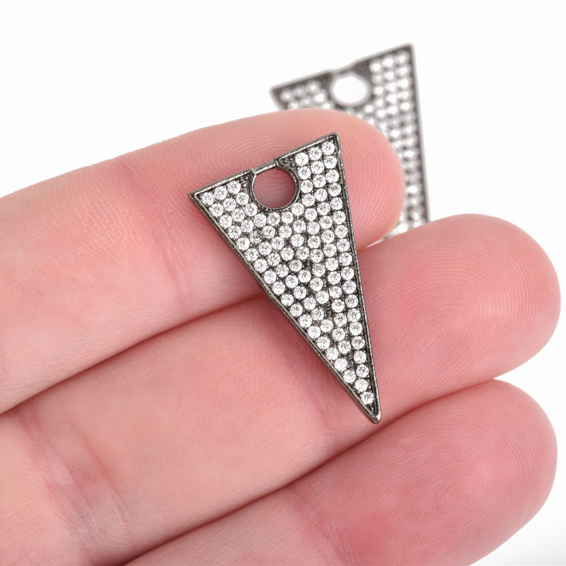 ARROWHEAD Charm Micro Pave Cubic Zirconia Crystals Rhinestone Charm Pendant Gunmetal Brass Metal Triangle Charm, 28x16mm, chs4216