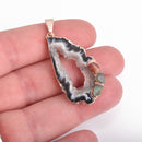 Natural Druzy Gemstone Geode Pendant with silver oxidized bail and tiny gemstone nuggets 2" long, chs4217