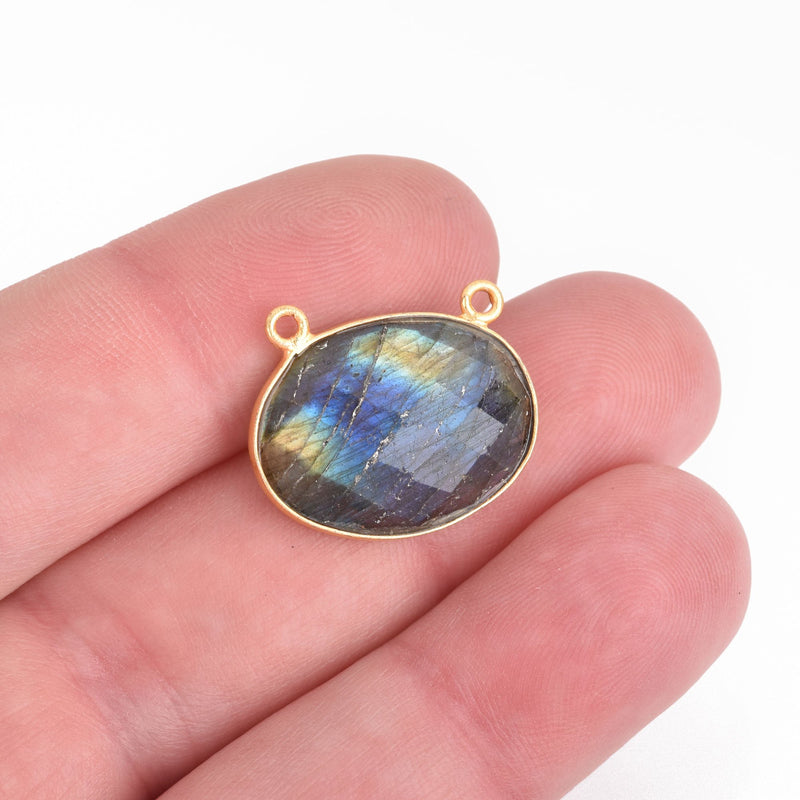 LABRADORITE Gemstone Charm gold plated pendant bail 21x17mm chs4219