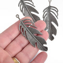 5 Large Gunmetal Filigree FEATHER Charms 2-3/4" long chs4242