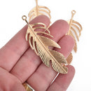 5 Large LIGHT GOLD Filigree FEATHER Charms 2-3/4" long chs4245