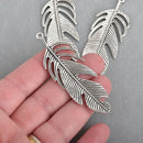 5 Large Silver Filigree FEATHER Charms 2-3/4" long chs4246