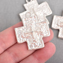 2 Large Matte SILVER Maltese Cross Charms 1-5/8" chs4249