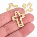 5 MATTE GOLD Cross Charms Connector Link Hammered Metal 28mm chs4250