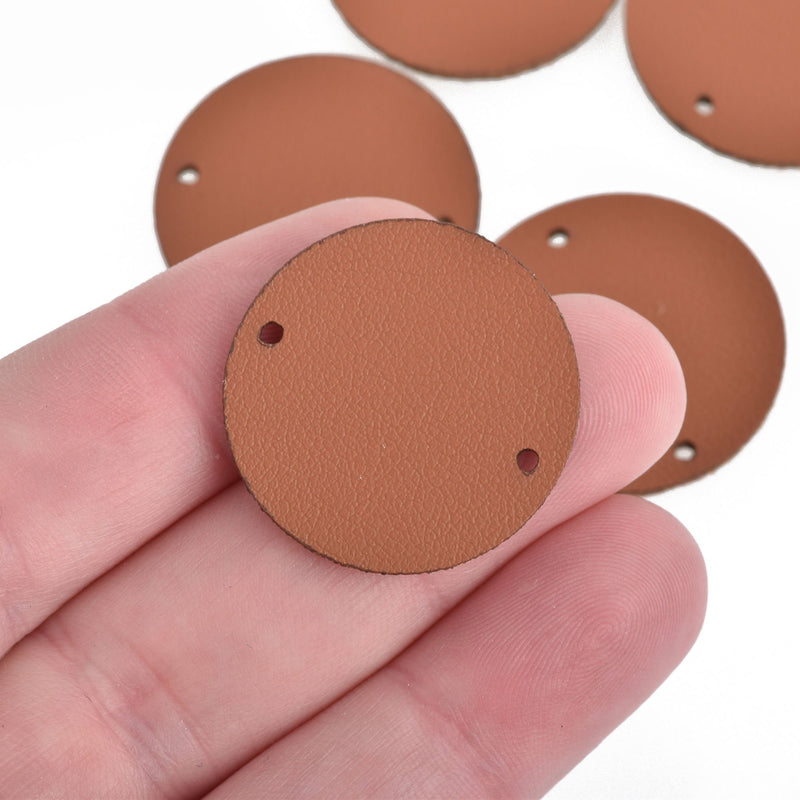 10 CAMEL BROWN Faux Leather Charms round connector link 28mm chs4252