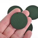 10 HUNTER GREEN Faux Leather Charms flat round 1.5" chs4255