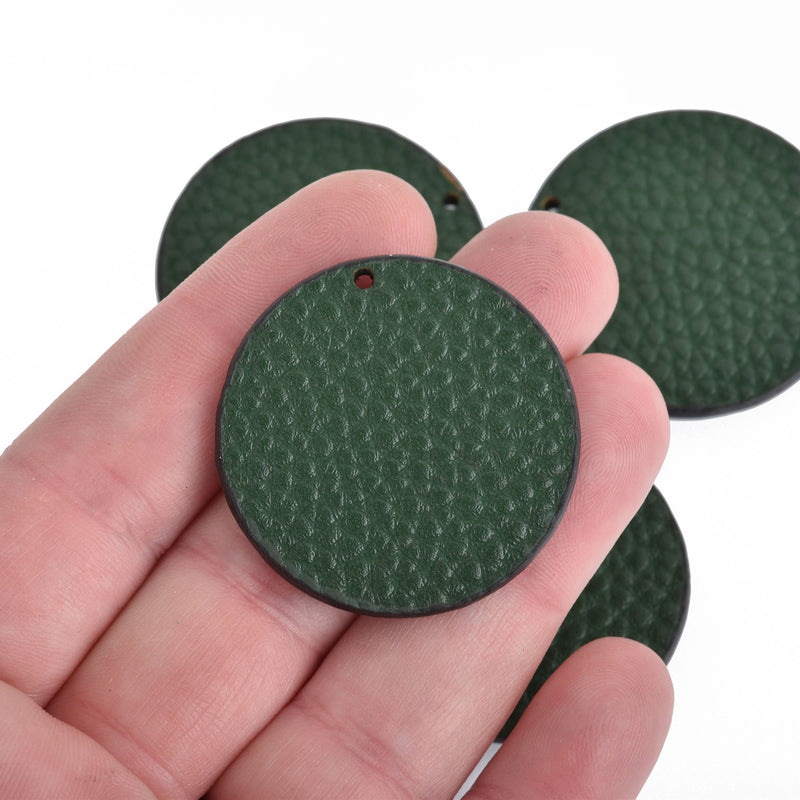 10 HUNTER GREEN Faux Leather Charms flat round 1.5" chs4255