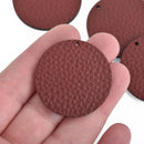 10 MAROON RED Faux Leather Charms flat round 1.5" chs4256