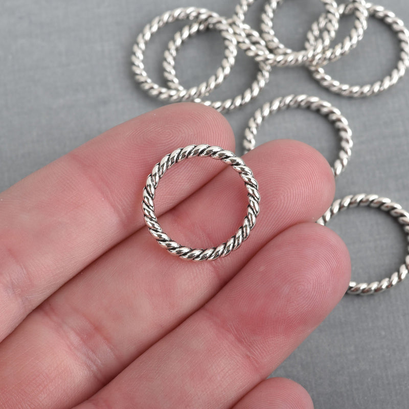 15 Silver Metal TWISTED ROPE CIRCLE Charm Pendants, Connectors, 20mm diameter chs4259