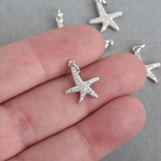 Silver STARFISH Micro Pave Charm 19x13mm, chs4262