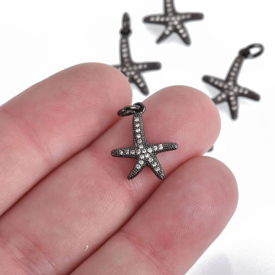 Gunmetal BLACK STARFISH Micro Pave Charm 19x13mm, chs4263