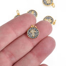 Gold CROSS Micro Pave Charm Black Dot Charm 11mm chs4264