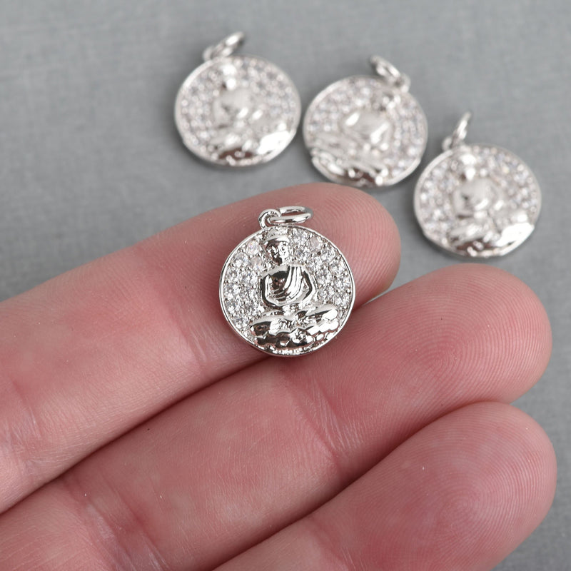 Silver BUDDHA Micro Pave Charm Dot Charm 15mm chs4265