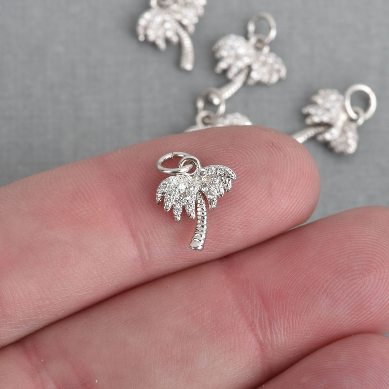 Silver PALM TREE Micro Pave Charm 15x10mm, chs4267