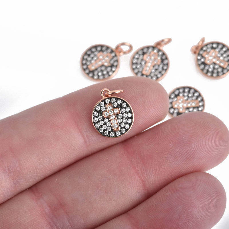 Rose Gold CROSS Micro Pave Charm Black Dot Charm 11mm chs4268