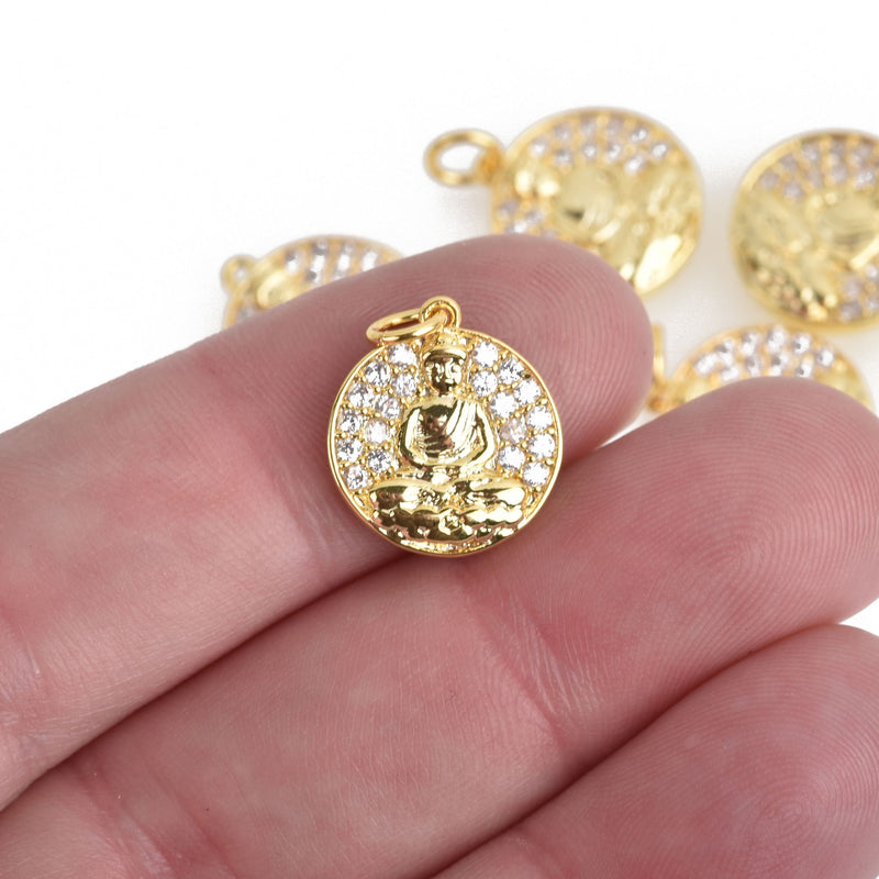 Gold BUDDHA Micro Pave Charm Dot Charm 15mm chs4269